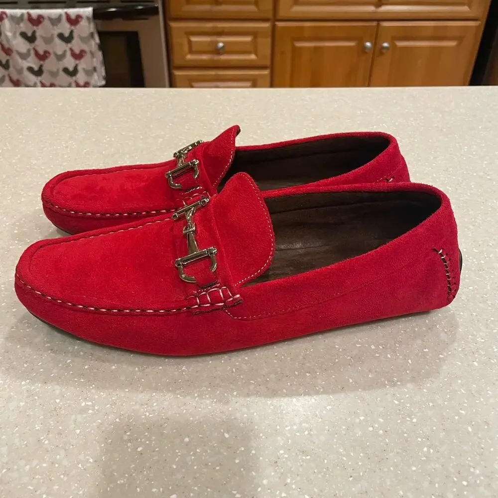 David Stone Loafers Men's Size 8 Slip On Red ‎ Driver Casual Shoes